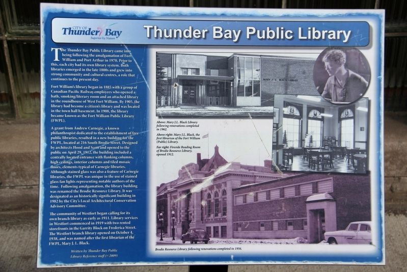 Thunder Bay Public Library Marker image. Click for full size.