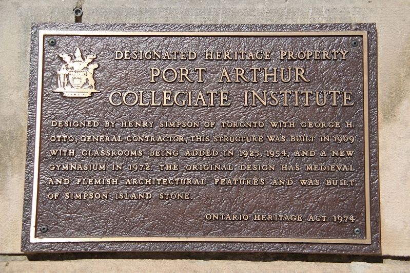 Port Arthur Collegiate Institute Marker image. Click for full size.