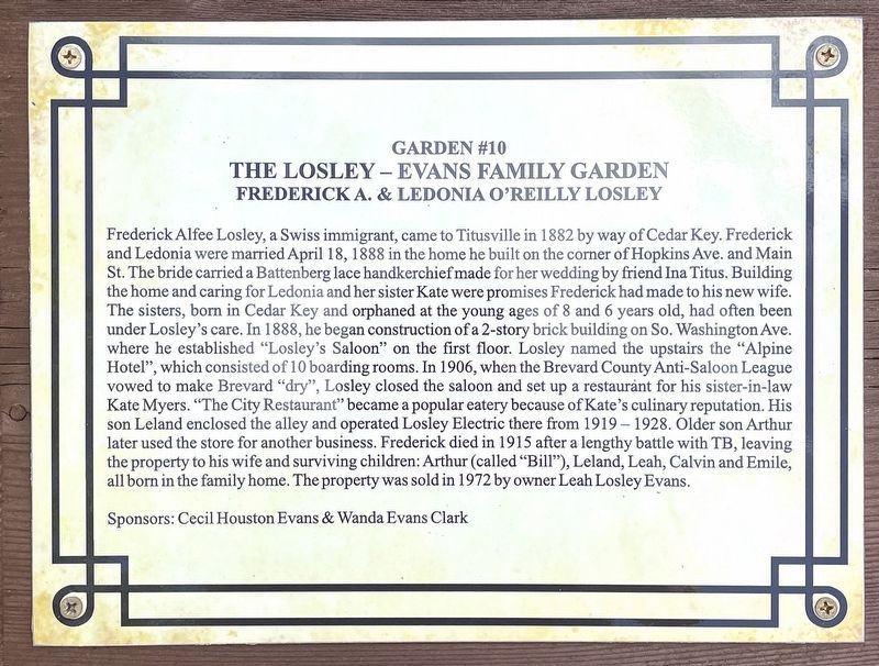 The Losley - Evans Family Garden (Garden #10) Marker image. Click for full size.