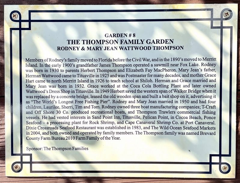 The Thompson Family Garden (Garden #8) Marker image. Click for full size.