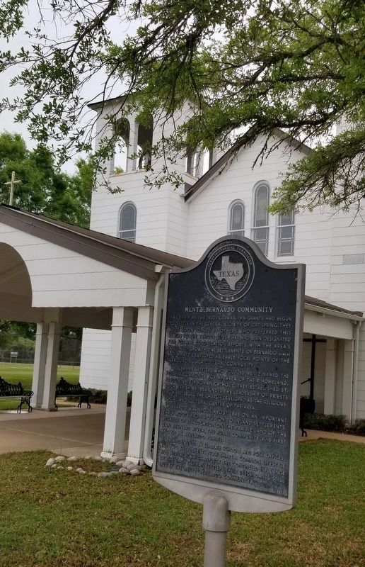 The Mentz Bernardo Community Marker in front of the St. Roch’s Catholic Church image. Click for full size.