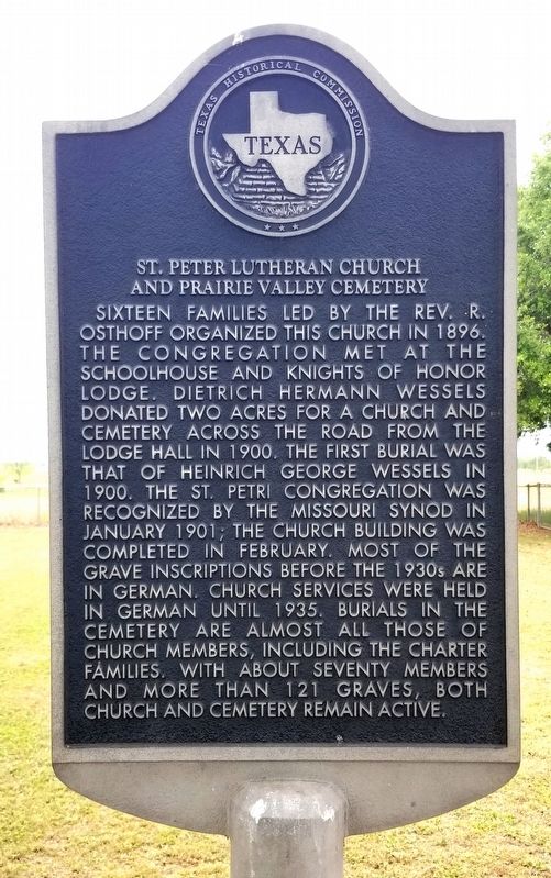 St. Peter Lutheran Church and Prairie Valley Cemetery Marker image. Click for full size.