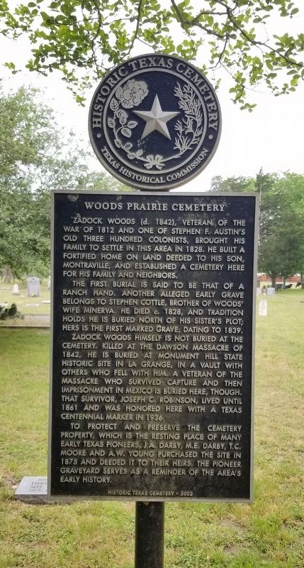 Woods Prairie Cemetery Marker image. Click for full size.