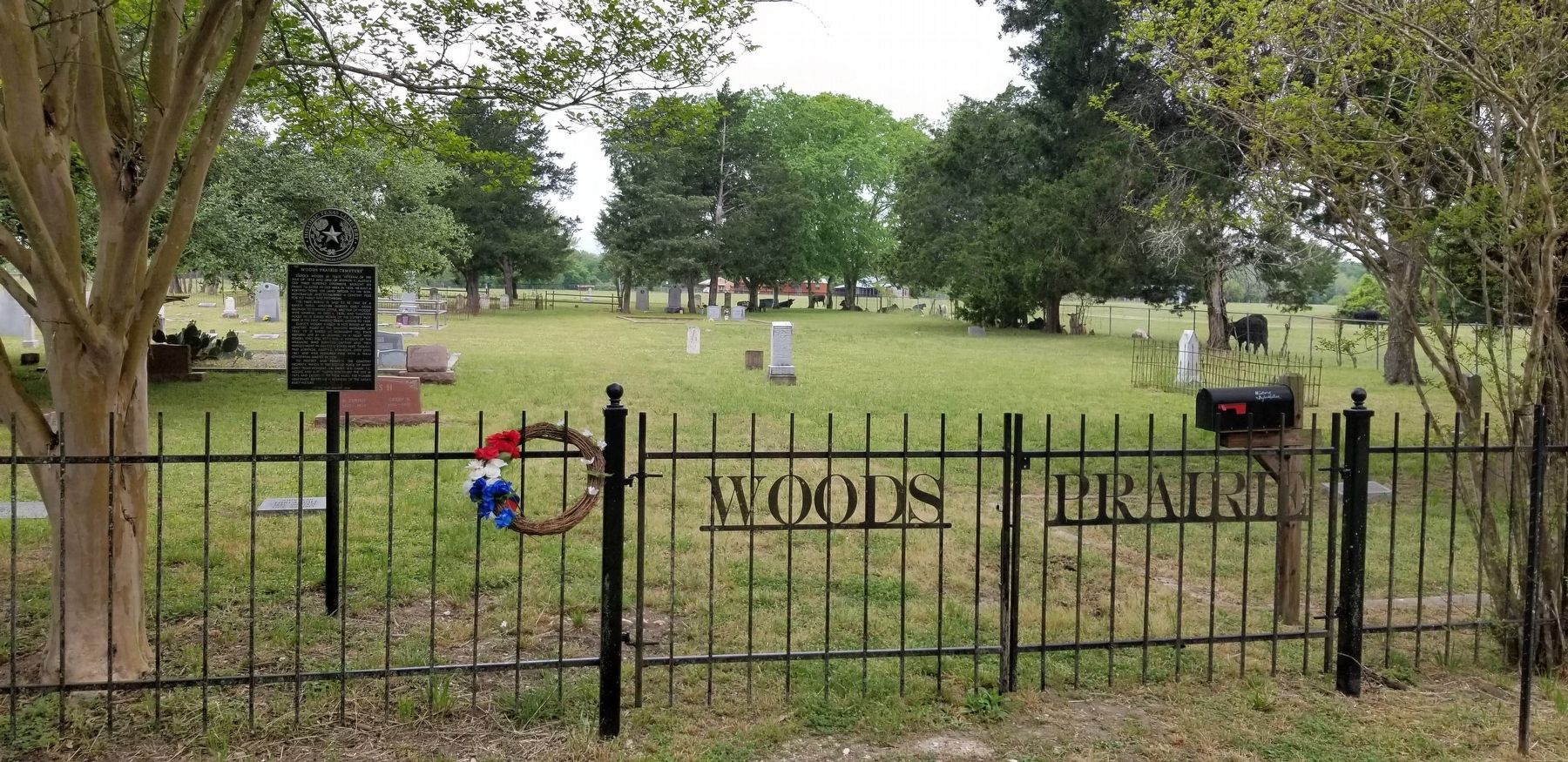 The view of the Woods Prairie Cemetery and Marker from the road image. Click for full size.