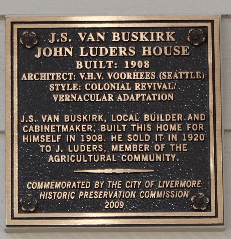 J.S. van Buskirk / John Luders House Marker. Click for full size. J.S. van Buskirk / John Luders House Marker image. Click for full size.
