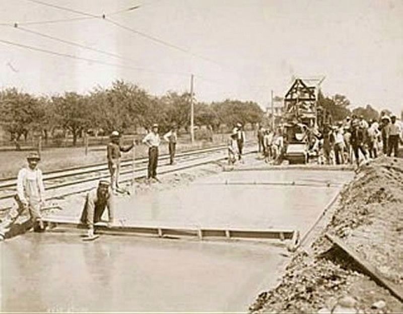 April 20, 1909: The worlds first mile of concrete highway image. Click for more information.