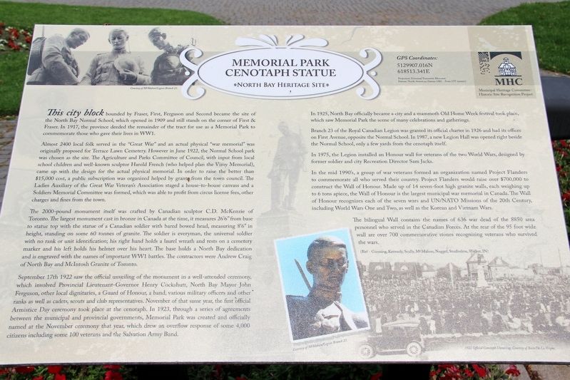 Memorial Park Cenotaph Statue Marker image. Click for full size.