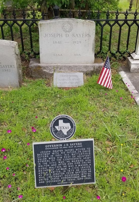 The Governor J. D. Sayers Marker and gravestone image. Click for full size.