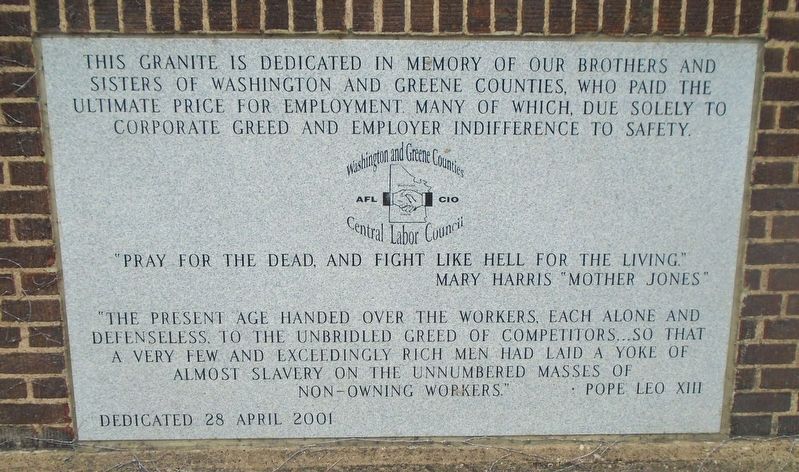 Washington and Greene Counties Labor Memorial image. Click for full size.