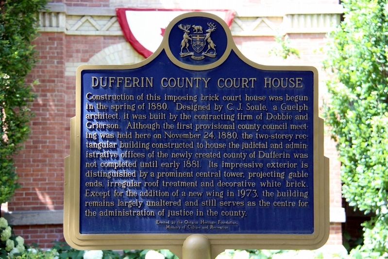 Dufferin County Court House Marker image. Click for full size.