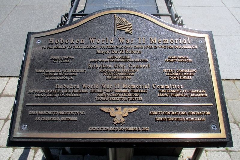 Hoboken World War II Memorial plaque image. Click for full size.