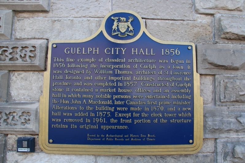 Guelph City Hall 1856 Marker image. Click for full size.