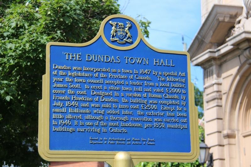 The Dundas Town Hall Marker image. Click for full size.