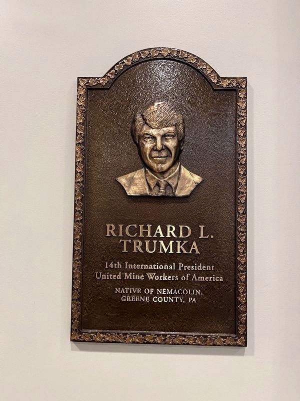 Richard L. Trumka plaque inside of the rest area building image. Click for full size.