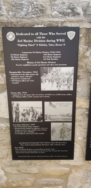 Dedicated to all Those Who Served 3rd Marine Division during WWII Marker image. Click for full size.