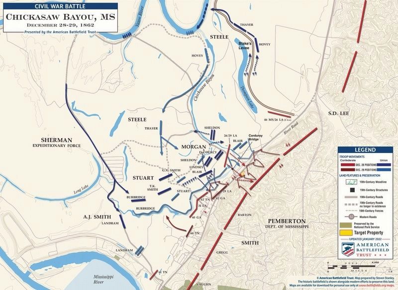Chickasaw Bayou Battle Map, Dec. 28-29, 1862. image. Click for full size.