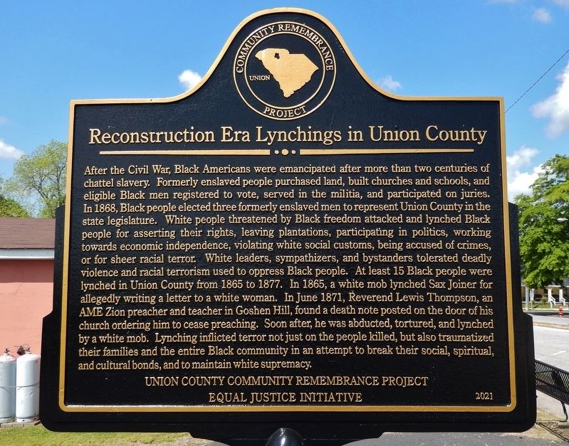 Reconstruction Era Lynchings in Union County<br>(<i>east side of marker</i>) image. Click for full size.