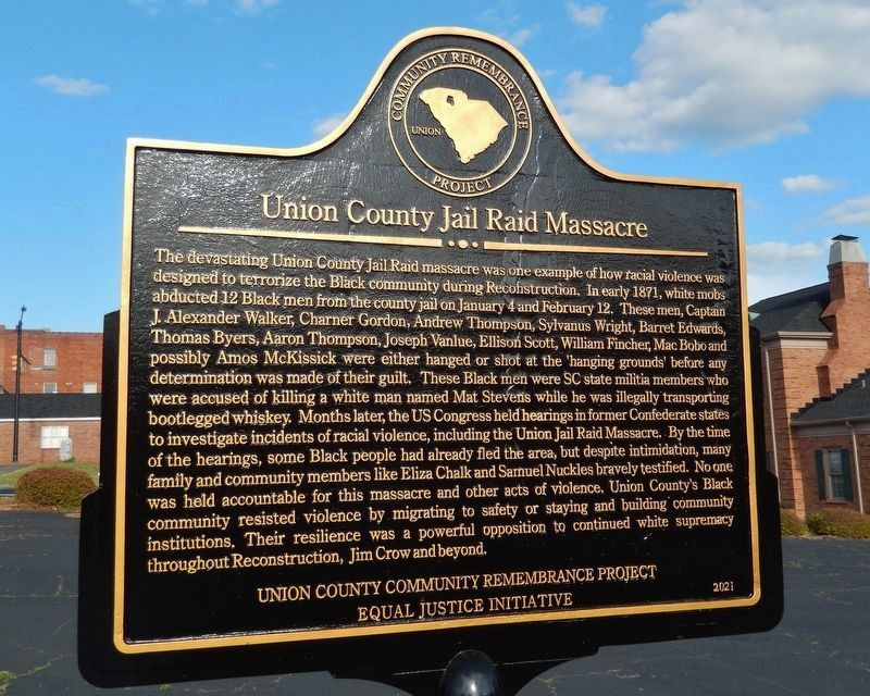 Union County Jail Raid Massacre<br>(<i>west side of marker</i>) image. Click for full size.