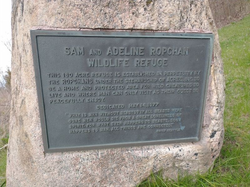 Sam and Adeline Ropchan Wildlife Refuge Marker image. Click for full size.