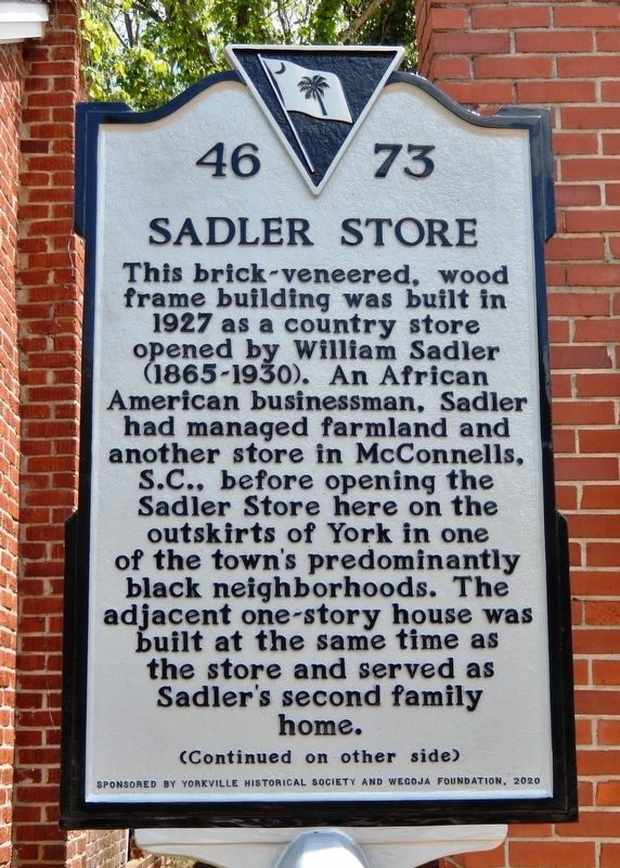 Sadler Store Marker (<i>side 1</i>) image. Click for full size.