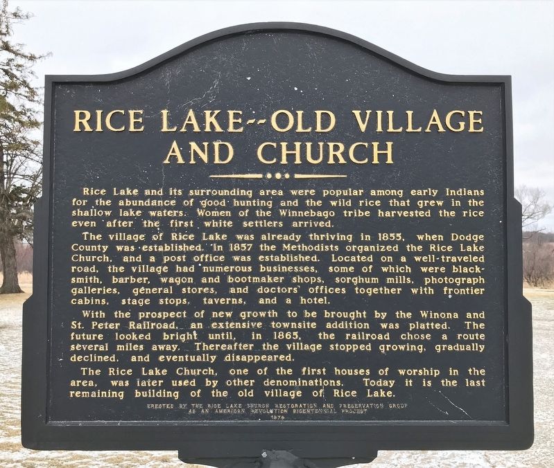 Rice Lake--Old Village and Church Marker image. Click for full size.