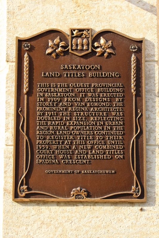 Saskatoon Land Titles Building Marker image. Click for full size.