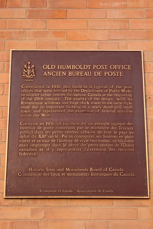 Old Humboldt Post Office / Ancien bureau de poste Marker image. Click for full size.