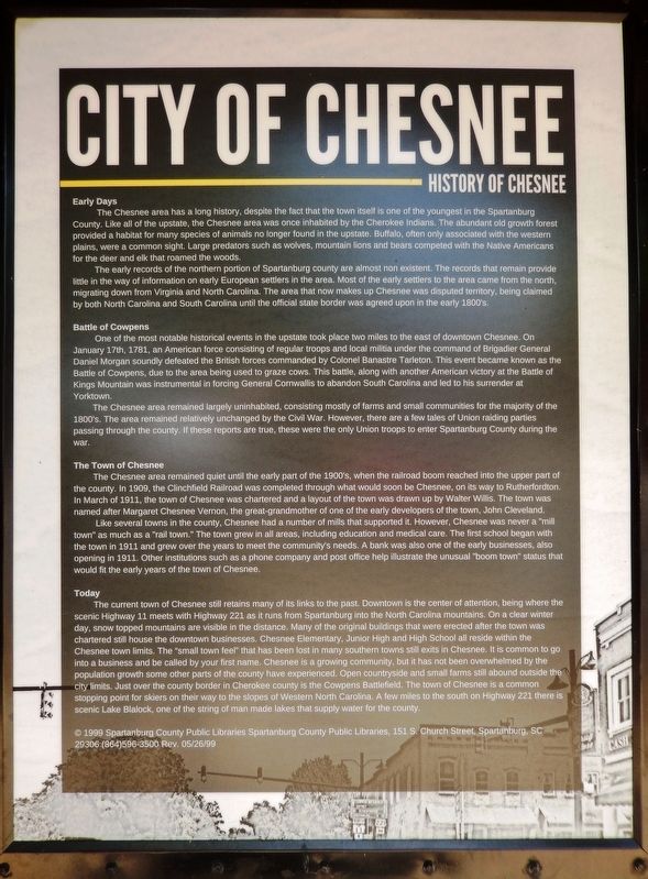 City of Chesnee Marker image. Click for full size.