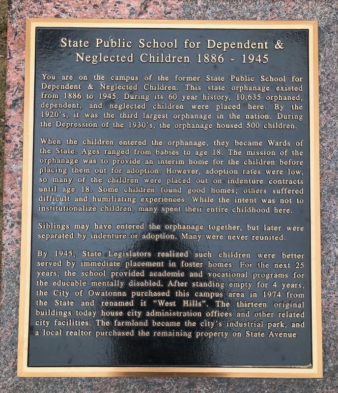 State Public School for Dependent & Neglected Children 1886 - 1945 Marker image. Click for full size.