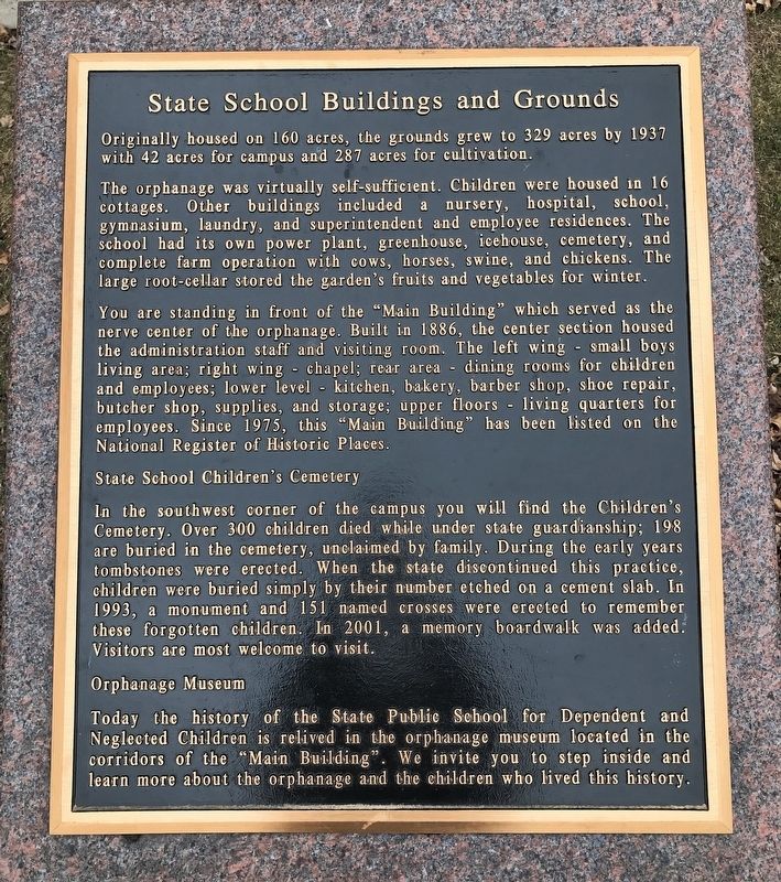 State School Buildings and Grounds Marker image. Click for full size.