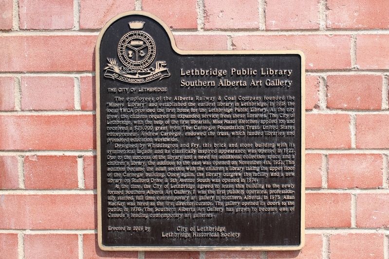 Lethbridge Public Library/Southern Alberta Art Gallery Marker image. Click for full size.