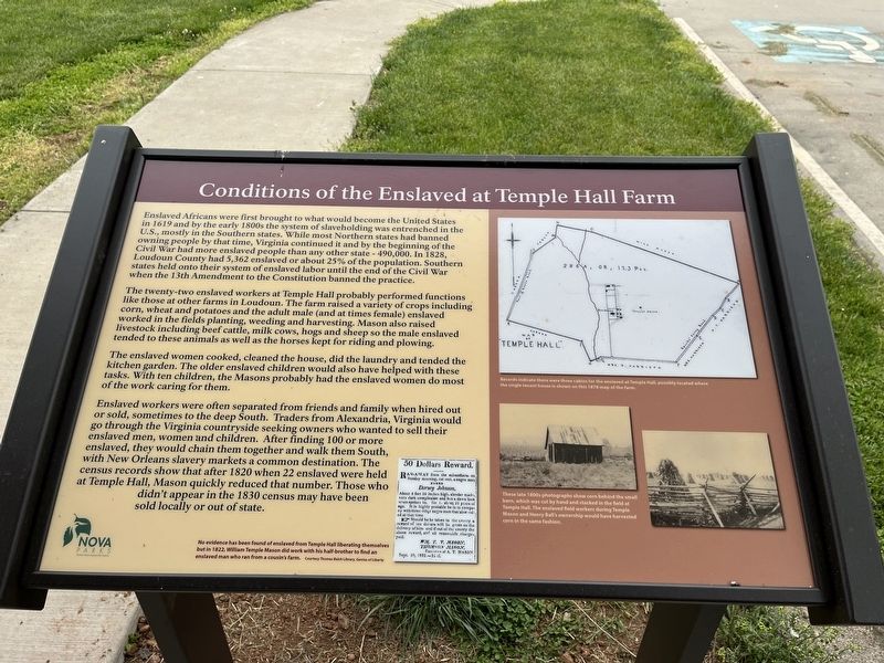 Conditions of the Enslaved at Temple Hall Farm Marker image. Click for full size.