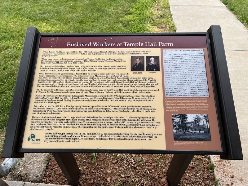 Enslaved Workers at Temple Hall Farm Marker image. Click for full size.