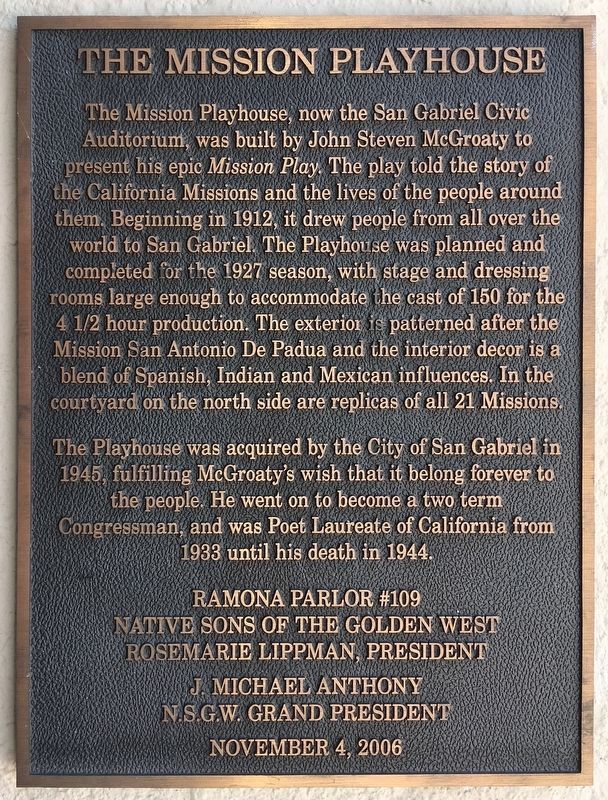 Mission Playhouse Marker image. Click for full size.
