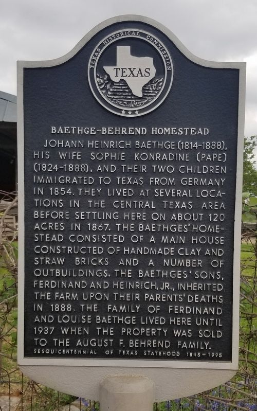 Baethge-Behrend Homestead Marker image. Click for full size.