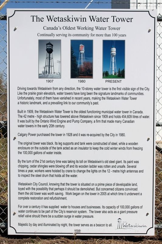 Wetaskiwin Water Tower Marker image. Click for full size.