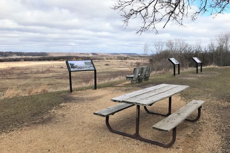 The Turning Point Marker <i>(middle)</i> and Bison Enclosure Overlook image. Click for full size.