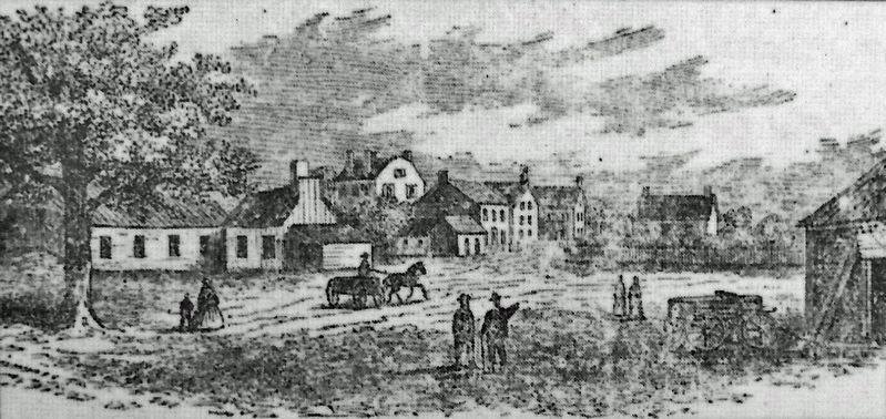 Marker detail: Artist's rendition of the Hanover Commons from the 19th century image, Touch for more information