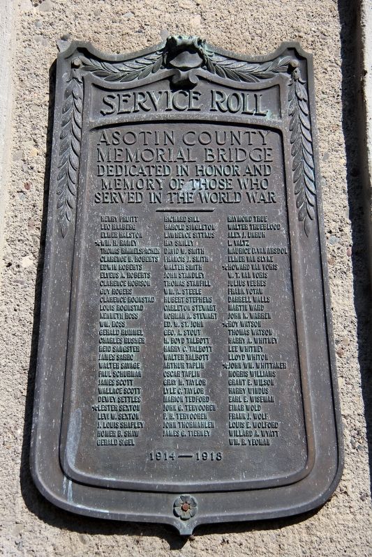 Asotin County Memorial Bridge plaque (Pruitt - Yeoman) image. Click for full size.