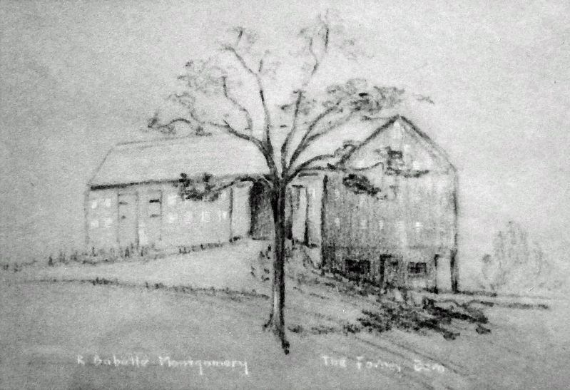 Marker detail: Forney Barn, illustration, R. Babette Montgomery image. Click for full size.
