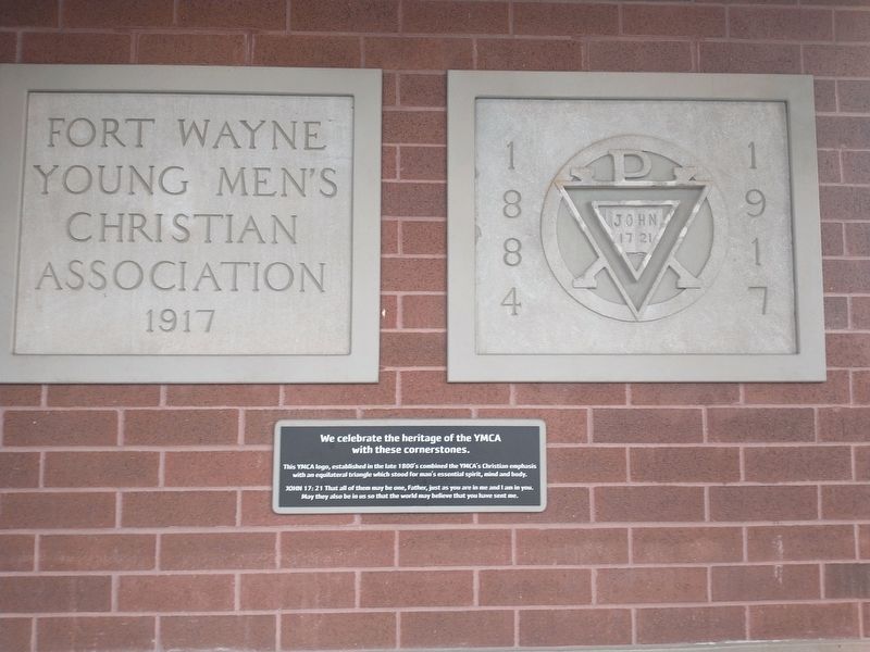 We celebrate the heritage of the YMCA with these cornerstones. Marker image. Click for full size.