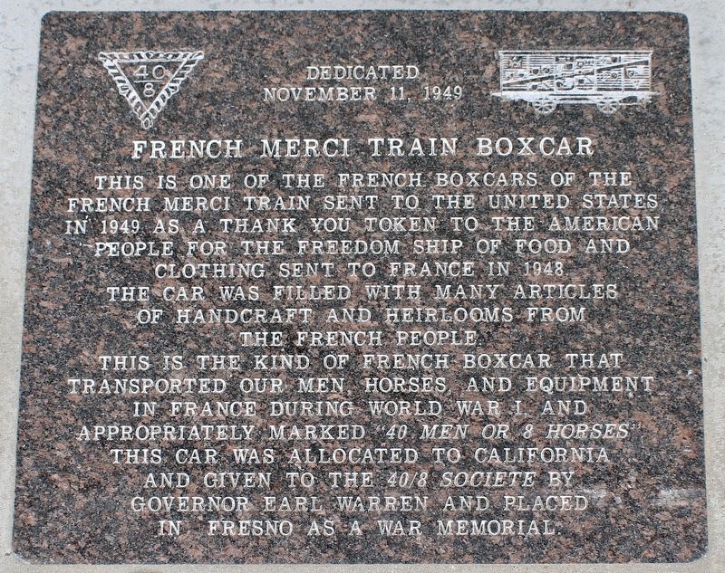 French Merci Train Boxcar Marker image. Click for full size.