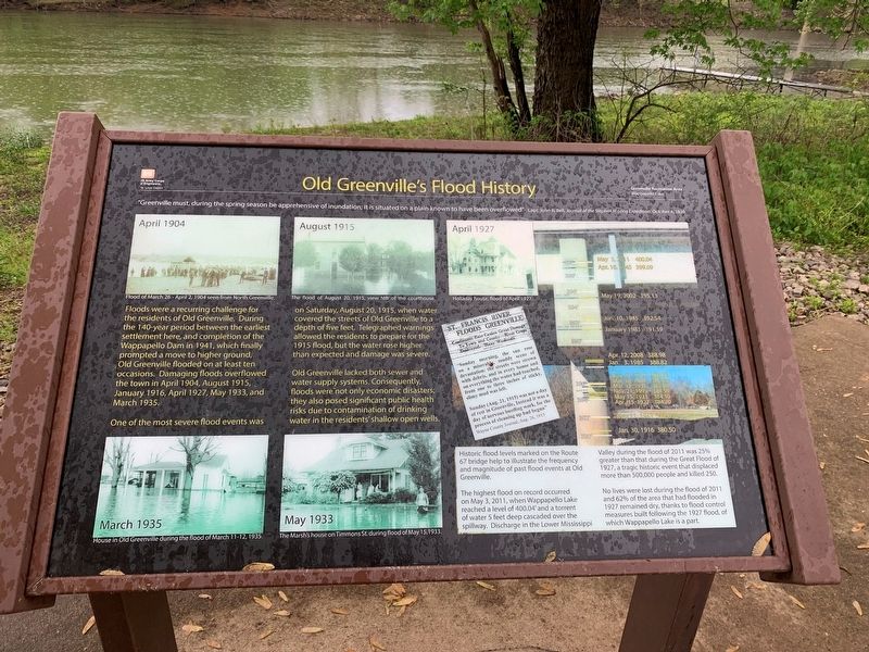 Old Greenville's Flood History Marker. Click for full size. Old Greenville's Flood History Marker image. Click for full size.