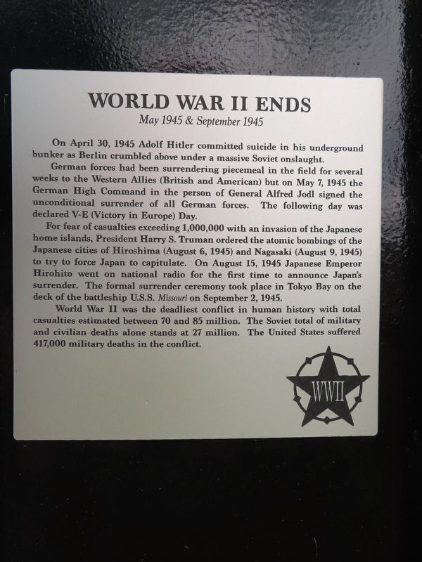 World War II Ends Marker. Click for full size. World War II Ends Marker image. Click for full size.