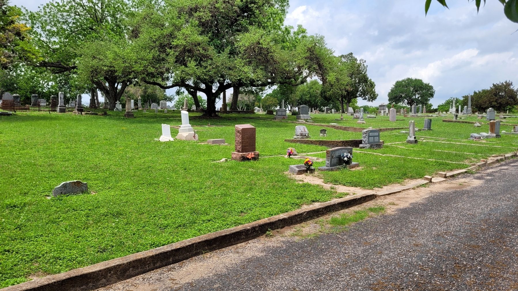 The view of the Samuel Millett gravestone and Marker from the cemetery road image. Click for full size.