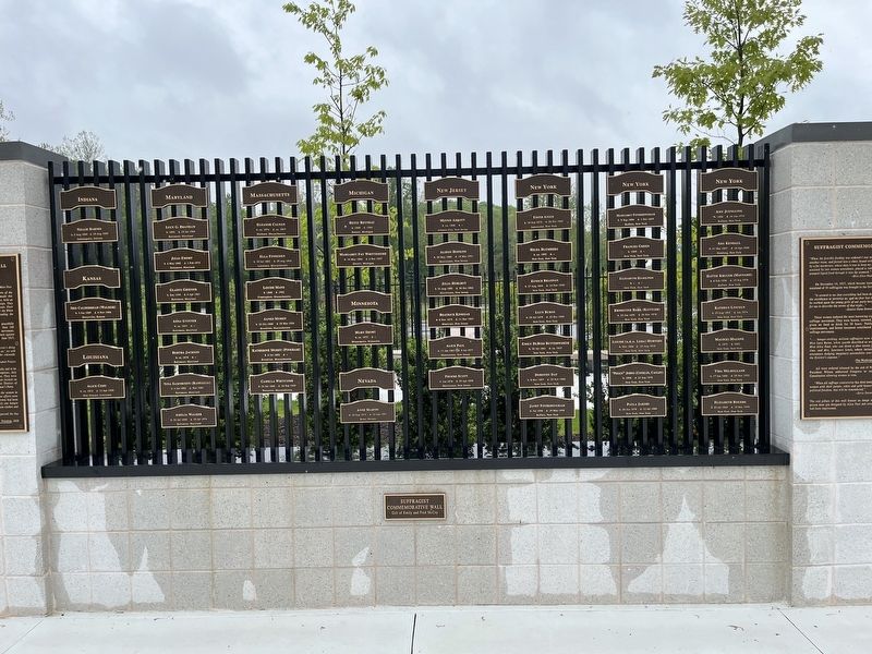 Wall of names of suffragists who were imprisoned for demonstrating at the White House image. Click for full size.