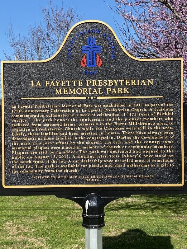 La Fayette Presbyterian Memorial Park Marker image. Click for full size.