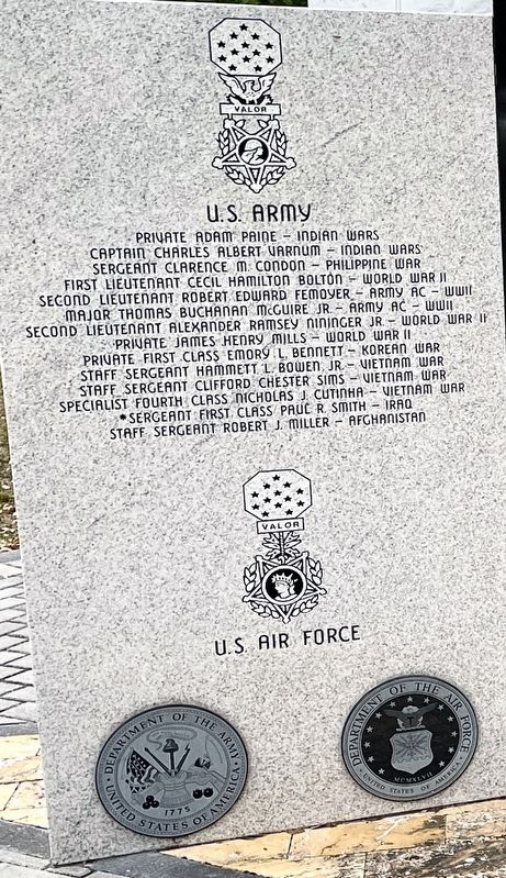 Hillsborough County Medal of Honor Recipients U.S. Army and U.S. Air Force. Click for full size. Hillsborough County Medal of Honor Recipients U.S. Army and U.S. Air Force image. Click for full size.