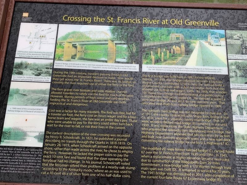Crossing the St. Francis River at Old Greenville Marker image. Click for full size.