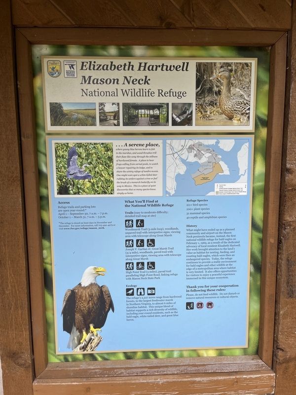 Elizabeth Hartwell Mason Neck National Wildlife Refuge side of the marker image. Click for full size.